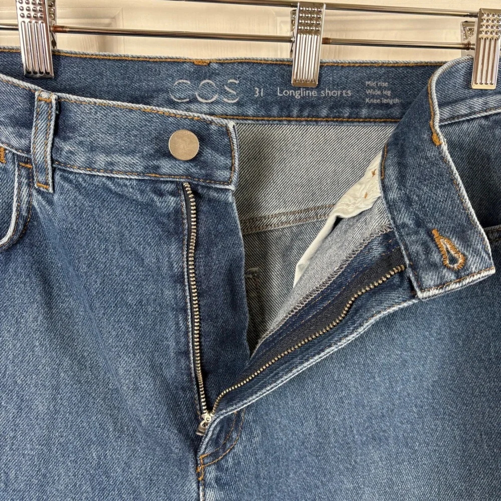 COS Culottes Long Denim Shorts 31 Blue Wide-Leg Knee-Length Bermuda Jean Jorts